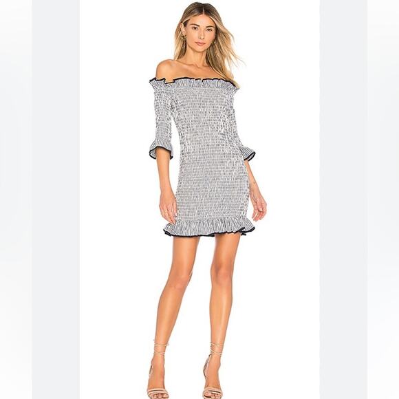 Lovers + Friends Salsita Smocked Cotton Mini Dress in Nautical Size Small - Picture 1 of 12